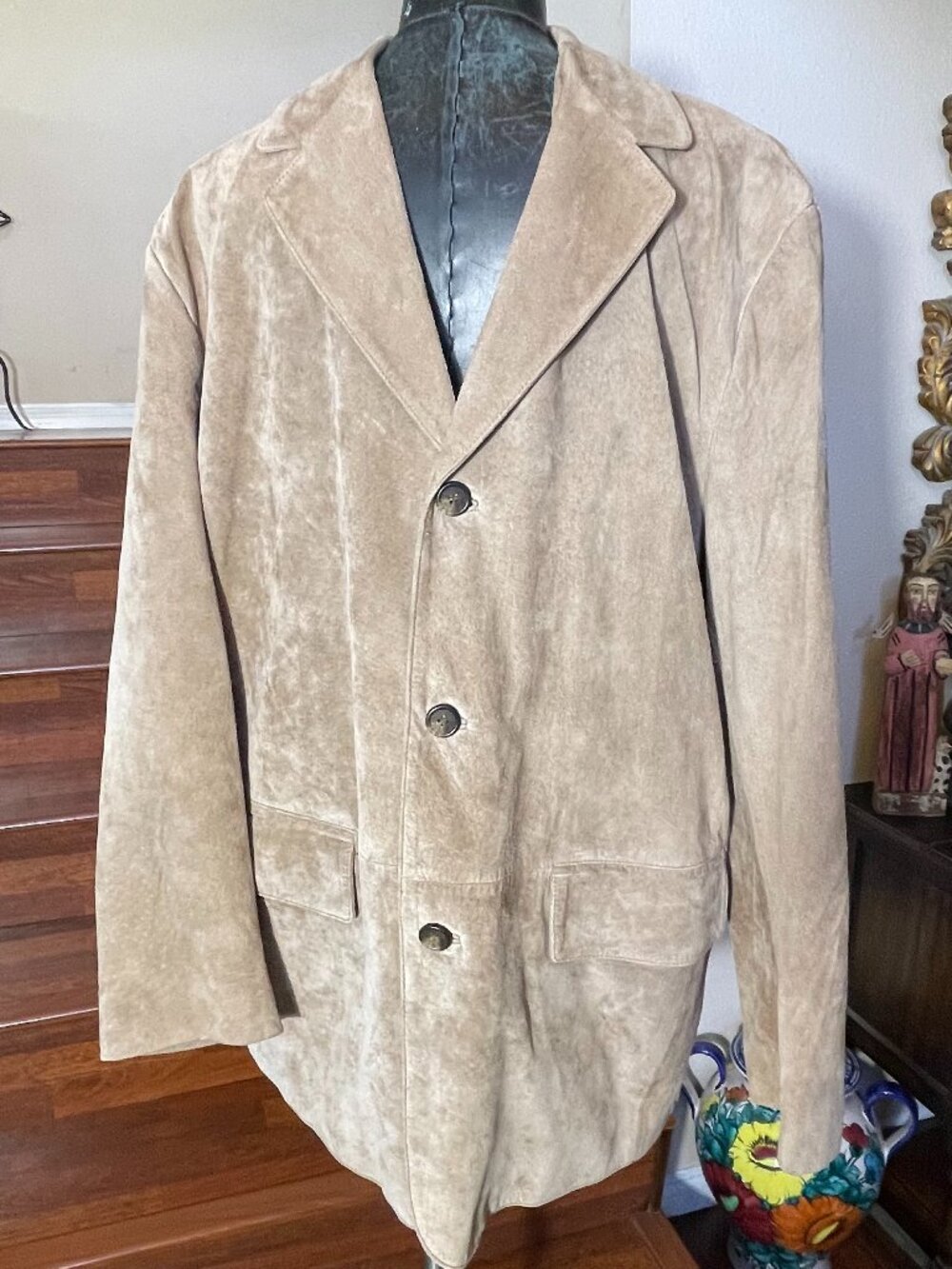 Pendleton Woolen Mills Men s XL Pig Leather Suede Jacket Tan Front Buttons Sz XL